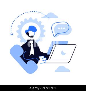Callcenter-Mitarbeiter mit einem Headset am Computer in der Ausrüstung. Stock Vektor