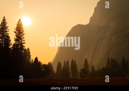 Einzigartige Aussicht auf Berge und Bäume im Yosemite Stockfoto