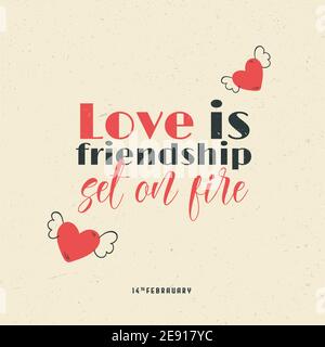 Alles Gute Zum Valentinstag. Vektordarstellung auf gelbem Hintergrund isoliert. Handgezeichneter Text-Schriftzug für Valentinstag Grußkarte. Kalligraphische Desi Stock Vektor