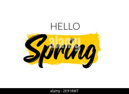 Hallo Feder Hand geschrieben Typ Banner. Hallo Frühling Typografie Wort Skript isoliert Stock Vektor