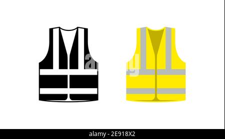 Sicherheitssymbol der Schutzjacke. Vector Lebensweste gelb Sichtbarkeit fluoreszierende Arbeitsjacke Stock Vektor