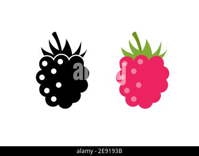 Abbildung mit Vektor-Symbolen in Himbeere. Flache Beere süß gesunde Bio-Frucht Himbeere Brombeere Stock Vektor