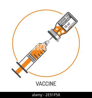 Covid-19 Coronavirus-Impfstoff und Spritzeninjektion Stock Vektor