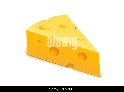 Vector Cheese Cheddar Stück. Block Schweizer Käse in Scheiben schneiden. Dreieck realistisch isoliert gelbes Symbol Stock Vektor