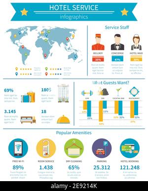 Infografik-Set Für Hotelservice. Infografiken Zum Hotelservice. Vektorgrafik Hotelservice. Symbole Für Hotelservice. Präsentation Des Hotelservices. Stock Vektor