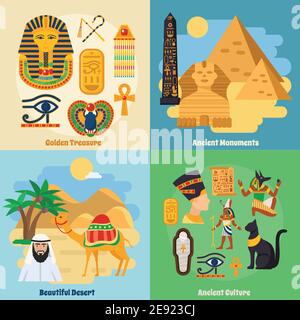 Ägypten Konzept-Symbole mit alten Kultur Symbole flach isoliert gesetzt vektorgrafik Stock Vektor