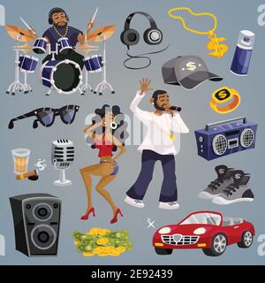 Rap-Musik und Hip-Hop-Stil Elemente setzen isolierte Vektor-Illustration Stock Vektor