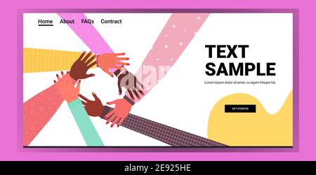 Die Hände der Mischung race Gruppe der Frauen, die zusammen weiblich Empowerment Bewegung Mädchen Macht Vereinigung von Feministinnen Konzept horizontale Kopie Vektordarstellung für den Raum Stock Vektor