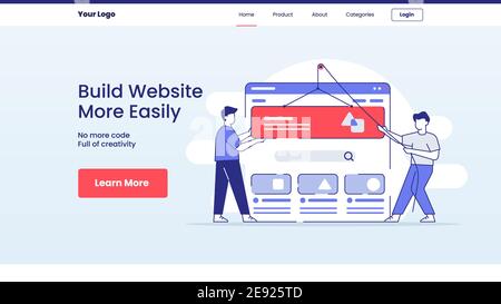 Erstellen Sie Website leichter Menschen ziehen ui ux Design verwenden Riemenscheibe Kampagne Web Website Home Homepage landingpage Banner Vorlage Flyer Mit Outline-Stil Stockfoto