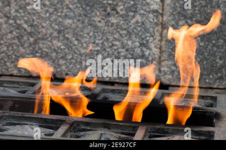 Ewige Flamme, Nahaufnahme des Feuers an der Gedenkstätte Stockfoto