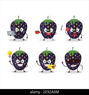 Schwarze Erdbeere Cartoon-Charakter mit verschiedenen Arten von Business-Emoticons. Vektorgrafik Stock Vektor
