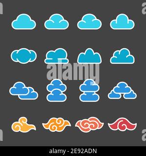 Cloud Icon Set, flacher Stil, Vektor und Illustration Stock Vektor