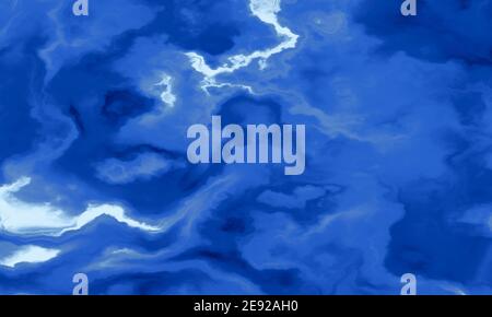 Abstrakter Hintergrund mit Schattierungen von blauen fließenden Wirbeln und geformt mit einem gemalten oder flüssigen Marmor-Effekt. Die Grafik ist leer, und es ist Platz für die Kopie vorhanden. Stockfoto