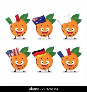 Grapefruit Cartoon Charakter bringen die Flaggen der verschiedenen Länder. Vektorgrafik Stock Vektor