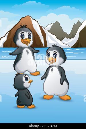 Vektor-Illustration der Pinguin-Familie auf eisigen Landschaft stehen Stock Vektor