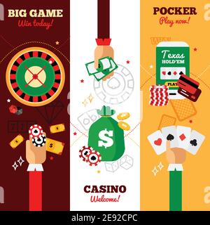 Casino vertikale Banner Design-Konzept Werbung großes Spiel Casino willkommen Und Pocker Falt Vektorgrafik Stock Vektor