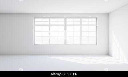 Weißer Raum mit einfallendes Licht vom Fenster. 3d-Rendering Stockfoto