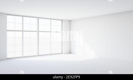 Weißer Raum mit einfallendes Licht vom Fenster. 3d-Rendering Stockfoto