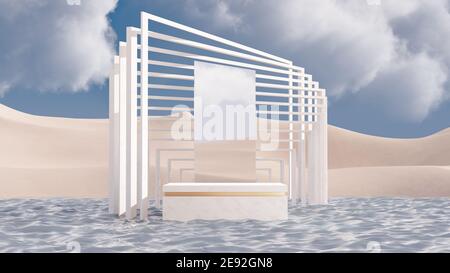 Abstrakte Minimalszene mit geometrischen Formen und Produktpodium. Minimaler ModellHintergrund für Produktpräsentation. 3d-Rendering Produkt Podium. Stockfoto