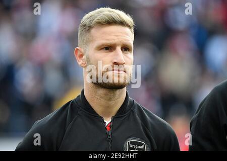 Frankfurt, Deutschland. 19. Sep, 2019. firo: 19.09.2019 Fußball, 2019/2020 Champions League Euro League Europa League: Eintracht Frankfurt - Arsenal London 0: 3 Shkodran Mustafi (Arsenal), Portrait Quelle: dpa/Alamy Live News Stockfoto