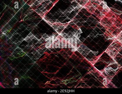 In blau ist ein technologisch strukturierter Hintergrund ein 3D Fraktal Rendering. Stockfoto