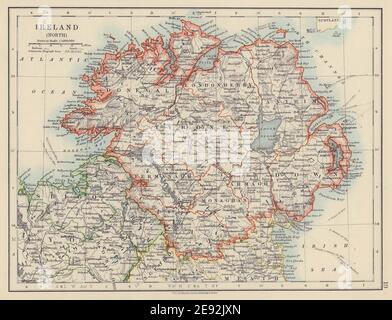 ULSTER. Antrim Down Armagh Cavan Tyrone & c. Nordirland. JOHNSTON 1910 Karte Stockfoto