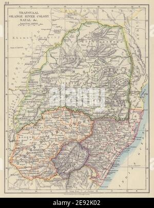 KOLONIALES SÜDAFRIKA. Orange River Colony Natal Basutoland Transvaal 1910 Karte Stockfoto