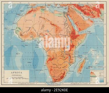 AFRIKA PHYSISCH. Relief Ozeantiefen Flüsse. JOHNSTON 1910 alte antike Landkarte Stockfoto