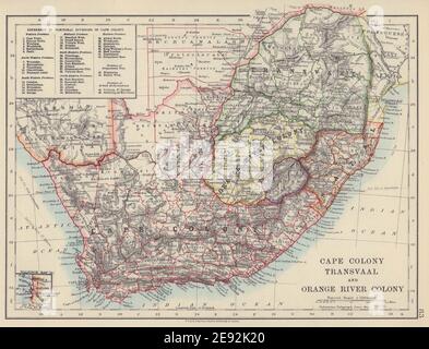 KOLONIALES SÜDAFRIKA. Cape Colony. Orange River Colony. Transvaal 1910 Karte Stockfoto