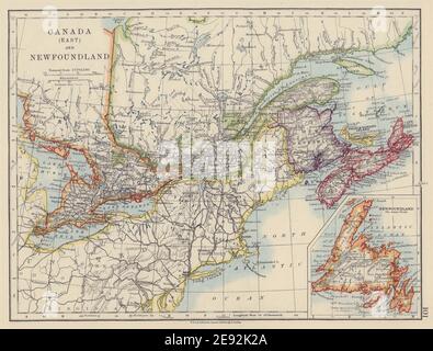 OSTKANADA. Ontario Quebec Maritime Provinzen NB PE NS. JOHNSTON 1910 Karte Stockfoto