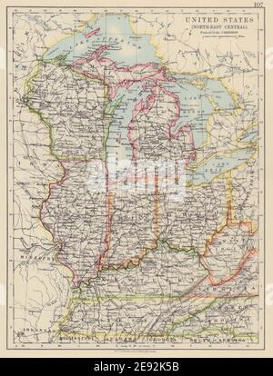 USA MITTE WESTEN. Wisconsin Michigan Illinois Ohio Indiana Kentucky TN 1910 Karte Stockfoto