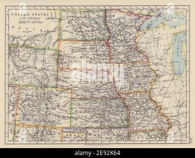 USA PLAINS STAATEN. Iowa Minnesota Kansas NE ND SD Colorado. JOHNSTON 1910 Karte Stockfoto