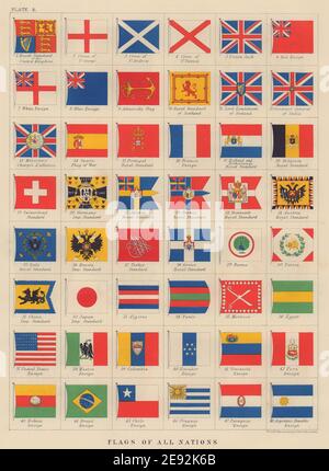 NATIONALFLAGGEN. Signs, Royal & Imperial Standards. JOHNSTON 1901 alte Karte Stockfoto