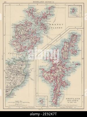 SCHOTTLAND. Orkney & Shetland Islands Caithness Pentland Firth. JOHNSTON 1901 Karte Stockfoto