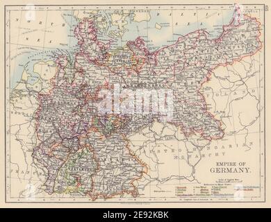 REICH VON DEUTSCHLAND. Status. Preußen Bayern Elsass Lothringen. JOHNSTON 1901 Karte Stockfoto