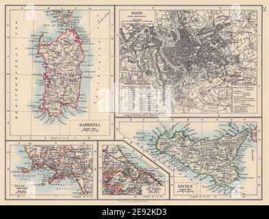ITALIEN STÄDTE & INSELN Sardinien Rom Neapel San Marino Sizilien. JOHNSTON 1901 Karte Stockfoto