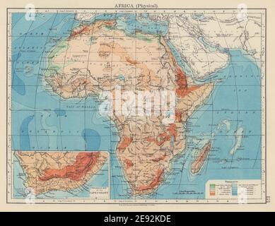 AFRIKA PHYSISCH. Relief Ozeantiefen Flüsse. JOHNSTON 1901 alte antike Landkarte Stockfoto