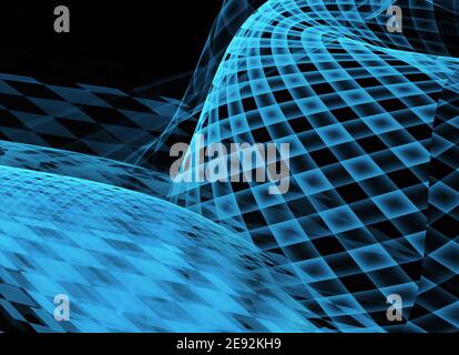 In blau ist ein technologisch strukturierter Hintergrund ein 3D Fraktal Rendering. Stockfoto