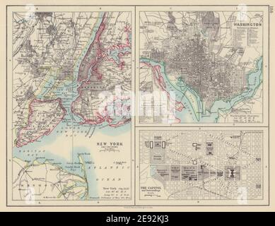 STÄDTE IN DEN USA. New York City. Washington DC. Das Capitol. JOHNSTON 1901 alte Karte Stockfoto