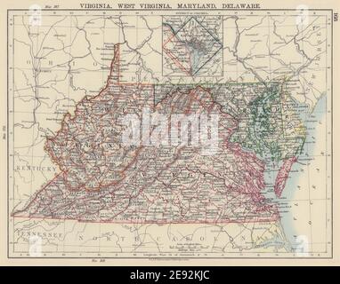 Map Of Virginia And Washington Dc Us-Staaten Im Mittleren Atlantik, Va West Virginia, Maryland, Delaware, Washington  Dc 1901 Map Stockfotografie - Alamy