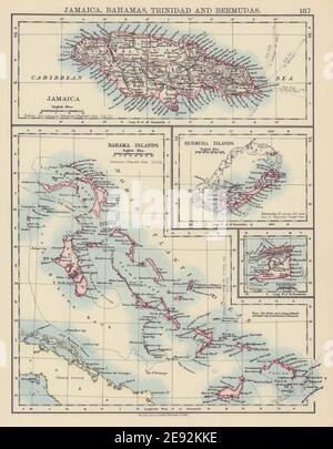 KARIBIK/ATLANTISCHE INSELN. Jamaika Bermuda Bahamas Trinidad. JOHNSTON 1901 Karte Stockfoto