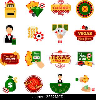 Casino dekorative isolierte Icon-Set mit verschiedenen Elementen des Spielens Prozessvektordarstellung Stock Vektor