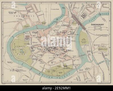 STADTPLAN SHREWSBURY. Shropshire 1920 alten antiken vintage Karte Chart Stockfoto