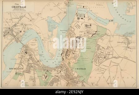 CHATHAM Rochester Strood Frinsbury Brompton Stadtplan GW BACON 1883 Karte Stockfoto