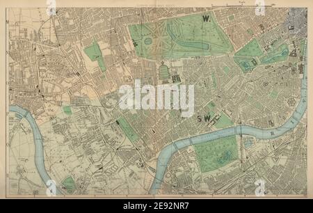 LONDON South West Kensington Chelsea Fulham Battersea Stadtplan SPECK 1883 Karte Stockfoto