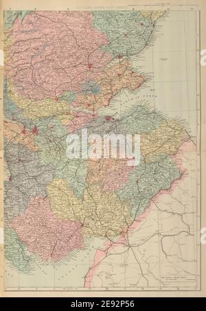 SCHOTTLAND (Südosten) Edinburgh Glasgow Perth Fife GW BACON 1885 alte Karte Stockfoto