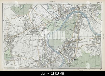 RICHMOND/HOUNSLOW Kew Isleworth Brentford Spring Grove Mortlake. BACON 1906 Karte Stockfoto