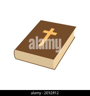 Bibelbuch-Ikone. Symbol des christlichen Kreuzes. Symbol für das Religionsbuch. Vektorgrafik. Christliches Kirchenbuch Stock Vektor