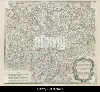 „Le Tyrol sous le nom duq'uel…“ Tirol & Trentino/Südtirol. VAUGONDY 1753 Karte Stockfoto