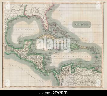 „Westindische Inseln“. Karibische Inseln. Golf von Mexiko. Antillen. THOMSON 1817-Karte Stockfoto